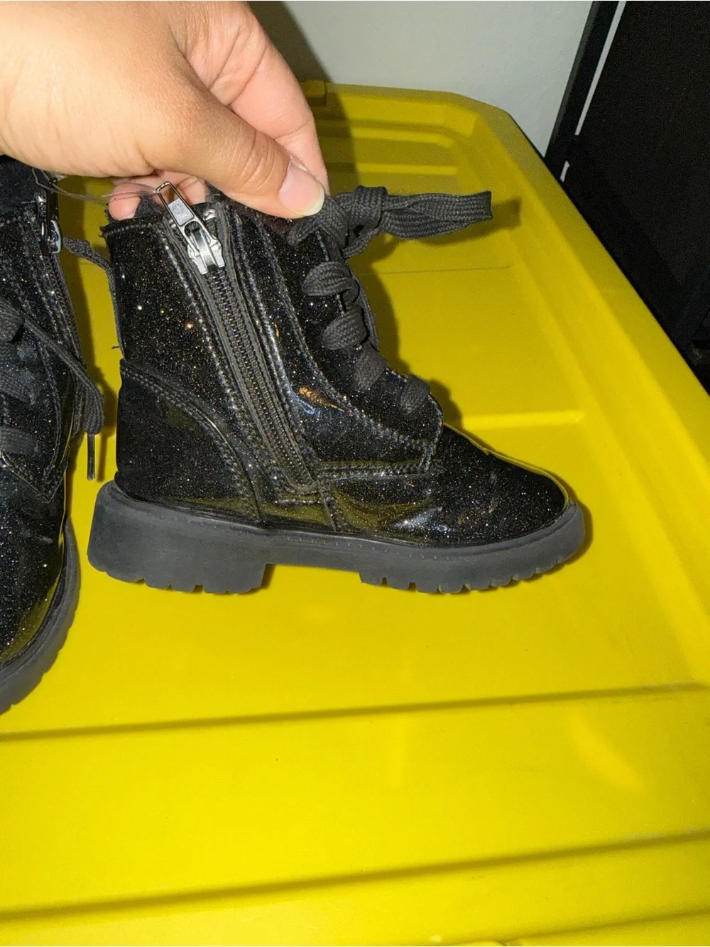 Girls BEBE Black Glitter Lace Up Fur Lined Boots